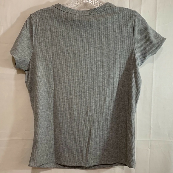 Rue21 Womens NWT Over It Skeleton Peace Sign Hand Ribbed T-Shirt in Grey - Picture 3 of 3